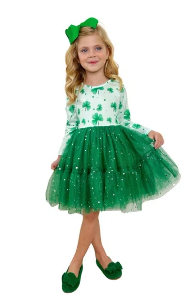 Mia Belle Girls Kids'  My Lucky Girl Clover Print Tutu Dress In Green