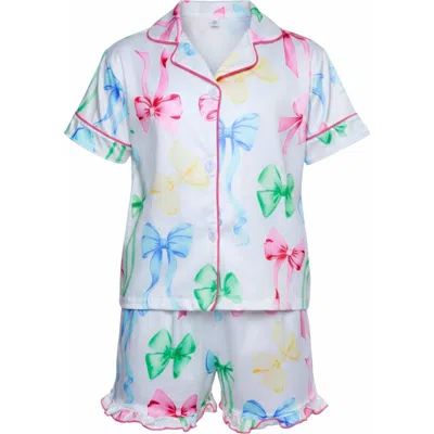 Mia Belle Girls Kids'  Playful Bow Print Cotton Pajama Short Set In Multi