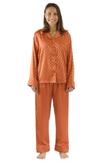 Mia Belle Girls Pumpkin Spice Checkered Silk Pajama In Orange
