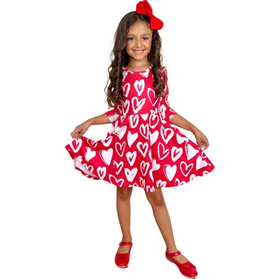 Mia Belle Girls Kids'  Radiant Heart Twirly Long Sleeve Skater Dress In Red