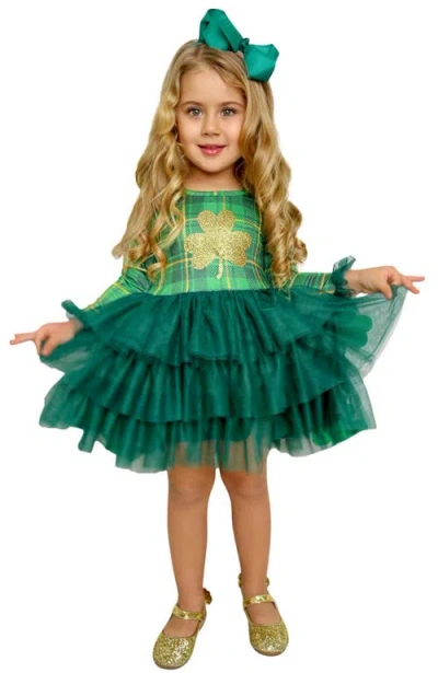 Mia Belle Girls Kids'  Shimmering Shamrocks Tiered Tutu Dress In Green