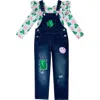 Mia Belle Girls Sparkling In Style Sequin Patched Denim Overall Set In Blue