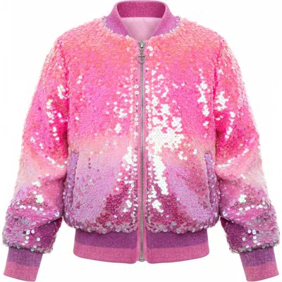 Mia Belle Girls Kids'  Starlight Sparkle Iridescent Sequin Bomber Jacket In Pink