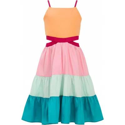 Mia Belle Girls Kids'  Sunset Sorbet Tiered Colorblock Dress In Multi