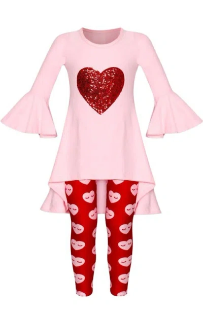Mia Belle Girls Kids'  Totally Yours Heart Tunic And Legging Set In Pink