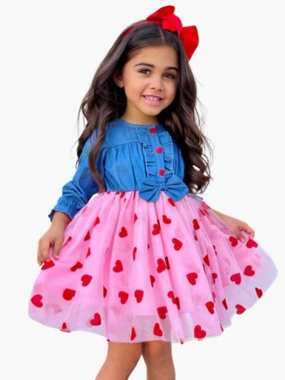 Mia Belle Girls Babies'  Twirl Into My Heart Chambray Tutu Dress In Red