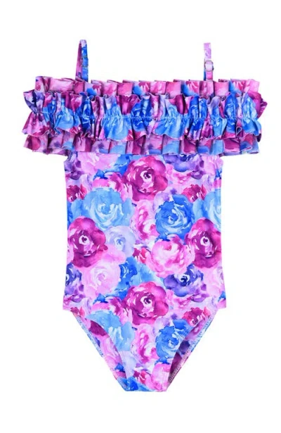 Mia Belle Girls Watercolor Blooms One Piece Swimsuit
