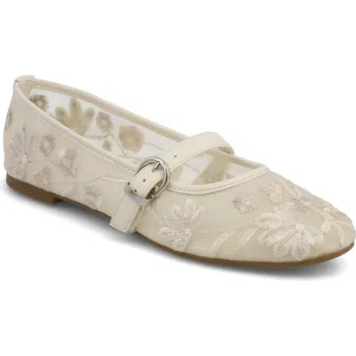Mia Bluet Embroidered Mesh Mary Jane Flat In Neutral