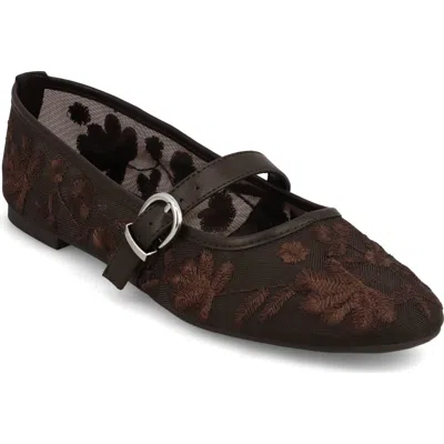 Mia Bluet Embroidered Mesh Mary Jane Flat In Brown