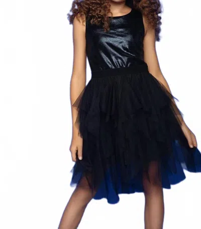 Mia Kids' Cascade Dress In Black In Blue