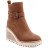 Mia Cleste Womens Buckle Manmade Wedge Boots In Cognac
