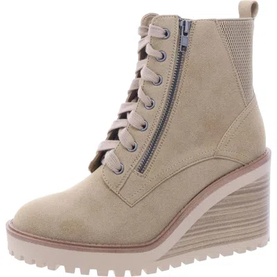Mia Cyan Womens Faux Leather Zipper Ankle Boots In Beige