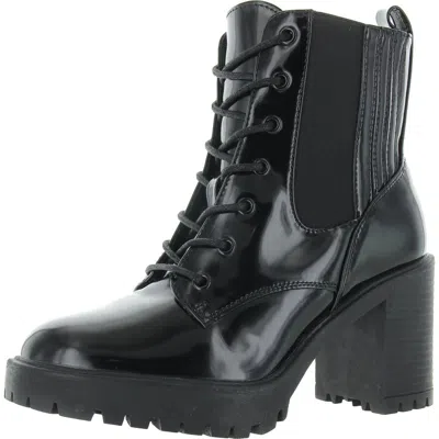 Mia Daryl Womens Faux Leather Block Heel Combat & Lace-up Boots In Multi