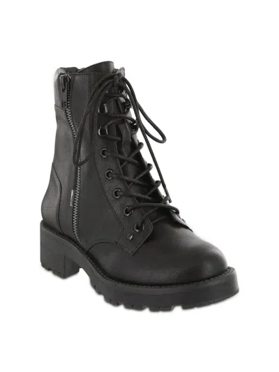 Mia Dean Womens Faux Leather Double Zipper Combat & Lace-up Boots In Black