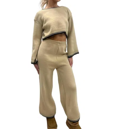 Mia Fashions Stitch Hem Cozy Set In Beige