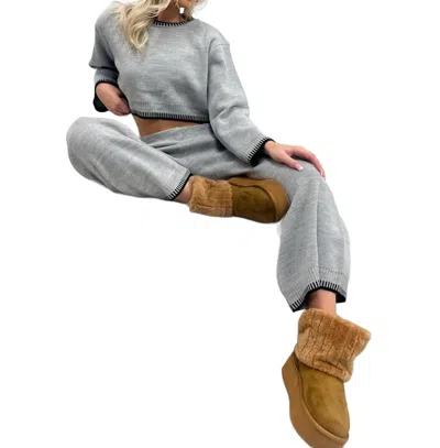 Mia Fashions Stitch Hem Cozy Set In Grey