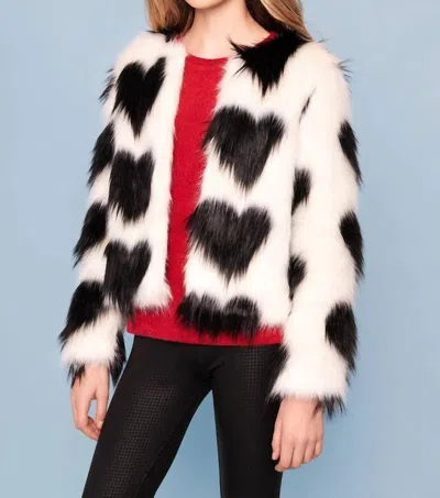 Mia Kids' Faux Fur Jacket With Hearts In White In Black