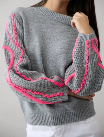 Mia Fratino Sawyer Sweater In Grey With Pink Accents In Gray