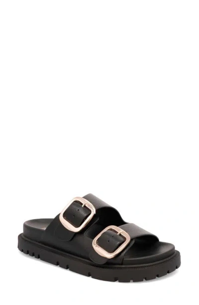 Mia Gen Slide Sandal In Black W/gld Buckles