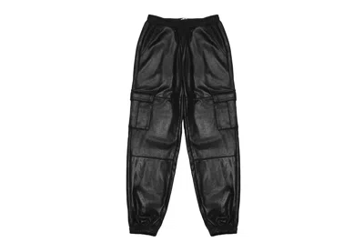 Mia Kids' Girl's Faux Leather Cargo Sweatpants In Black