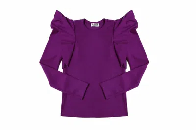 Mia Kids' Girl's Flutter Sleeve Sweater In Purple