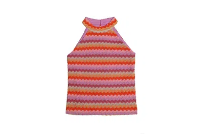 Mia Kids' Girl's Zig Zag Crochet Halter Top In Purple Multi In Brown