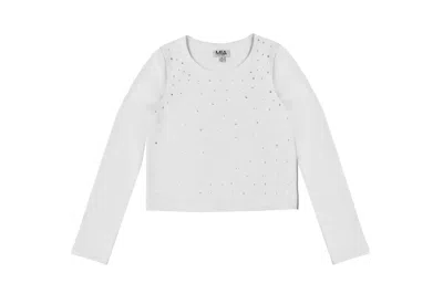 Mia Kids' Girls' Glam Rhinestone Long Sleeve Top In White