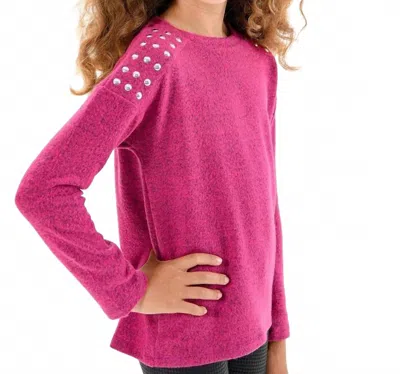 Mia Kids' Girls Long Sleeve Studded Sweater In Berry In Pink