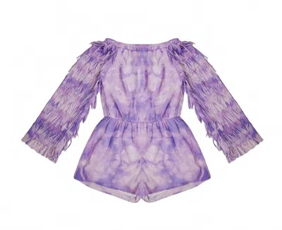 Mia Kids' Girls Tie Dye Fringe Romper In Purple Haze