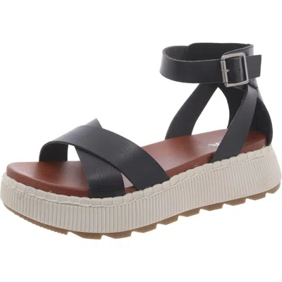 Mia Hana Womens Faux Leather Ankle Strap Flatform Sandals