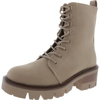 Mia Isaiah Womens Faux Leather Heeled Combat & Lace-up Boots In White