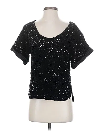 Pre-owned Mia Joy Short Sleeve Top Black Stars Pattern Scoop Neck Tops