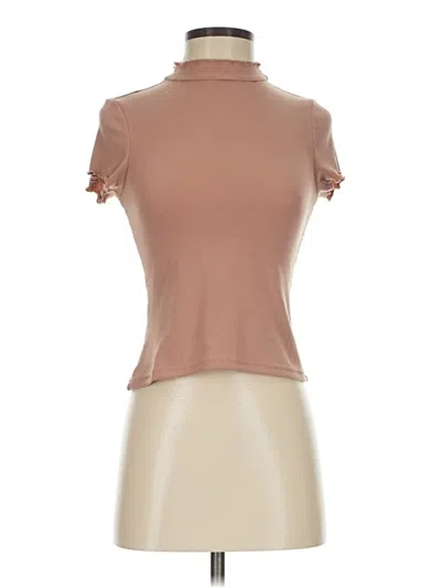Pre-owned Mia Joy Short Sleeve Top Tan Turtleneck Tops
