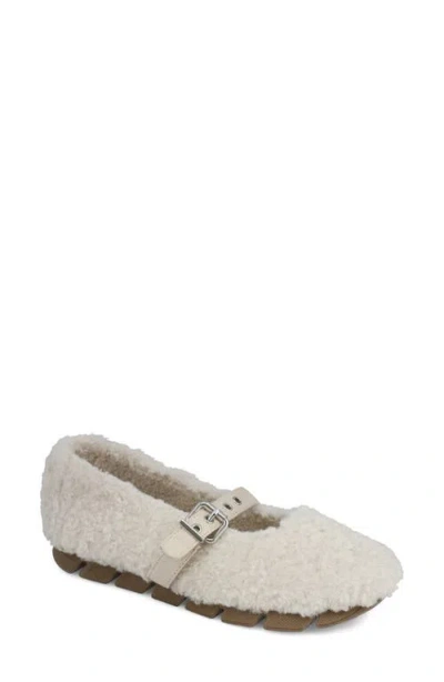 Mia Kayti Faux Shearling Mary Jane Flat In White