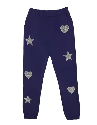 Mia Kid's Bedazzled Icon Sweatpant In Navy In Blue