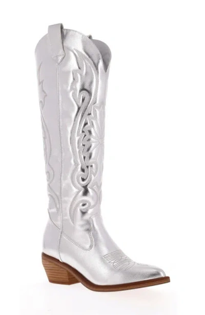 Mia Kolt Knee High Cowboy Boot In Silver