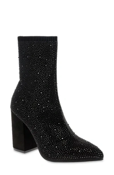 Mia Magdalena Pointed Toe Bootie In Black Rhinestones