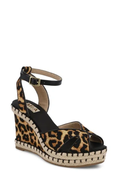 Mia Mallorca Ankle Strap Espadrille Genuine Calf Hair Platform Wedge Sandal In Multi