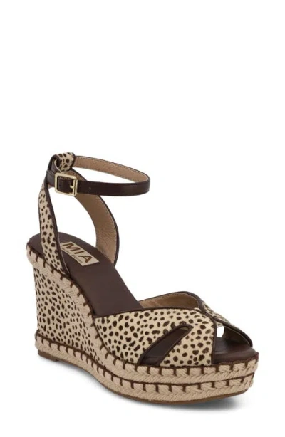 Mia Mallorca Ankle Strap Espadrille Genuine Calf Hair Platform Wedge Sandal In Multi