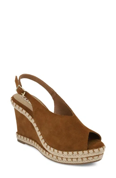 Mia Marjori Slingback Espadrille Peep Toe Platform Wedge Sandal In Brown