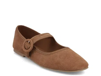 Mia Miya Mary Jane Flat In Cognac Suede