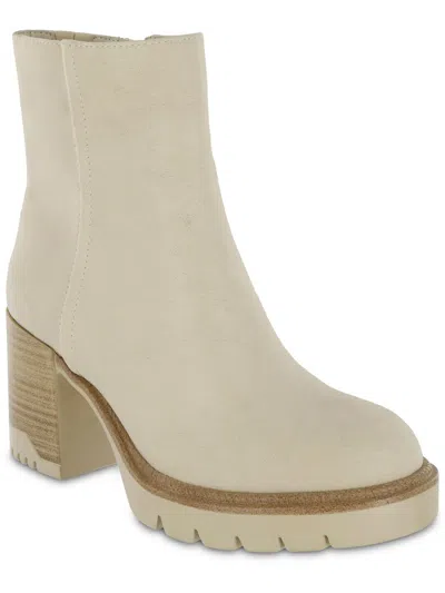 Mia Nathan Womens Faux Suede Block Heel Mid-calf Boots In White