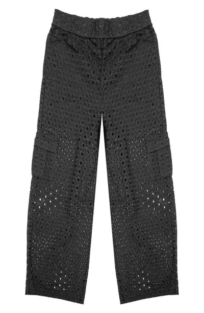 Mia New York Kids' Eyelet Cotton Cargo Pants In Black