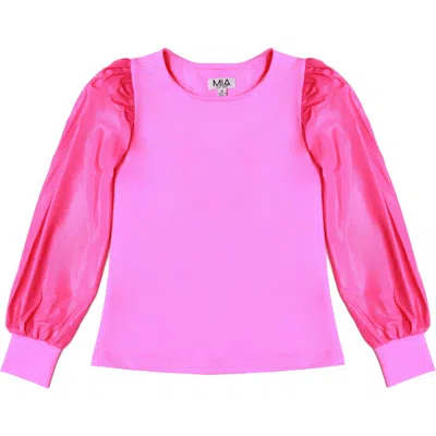 Mia New York Kids' Metallic Long Sleeve Mixed Media Top In Pink