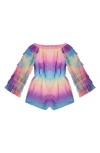 Mia New York Kids' Ombré Fringe Off The Shoulder Long Sleeve Romper In Purple Multi