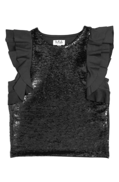 Mia New York Kids' Sequin Flutter Sleeve Top In Black