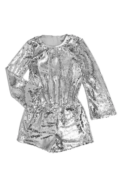 Mia New York Kids' Sequin Three-quarter Sleeve Romper In Silver