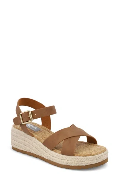 Mia Nikky Ankle Strap Platform Wedge Sandal In Cognac