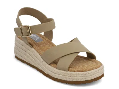 Mia Nikky Ankle Strap Platform Wedge Sandal In Green