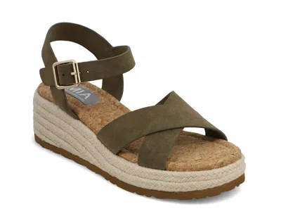 Mia Nikky Ankle Strap Platform Wedge Sandal In Green